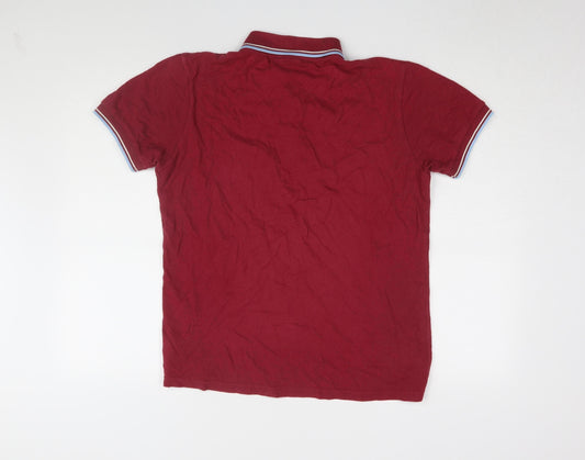 Merc Men's Red Polo Shirt, Size S, Cotton, Solid Casual