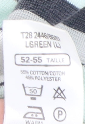 St Michael Men's Green Striped Polo Shirt Size L