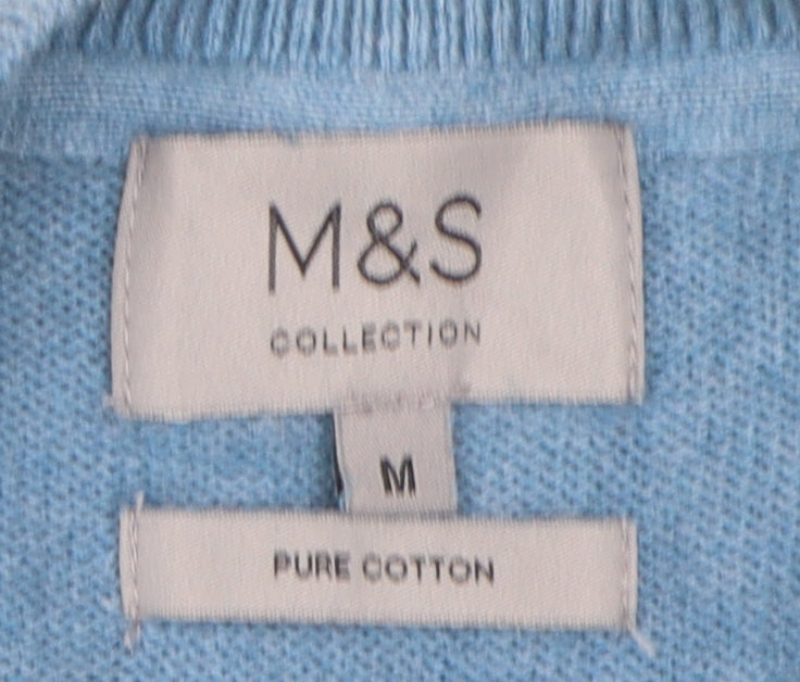 Marks and Spencer Men's Blue Cotton Pullover Jumper