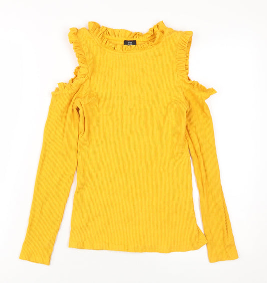 Womens UK Size 10 River Island Yellow Ringer T-Shirt