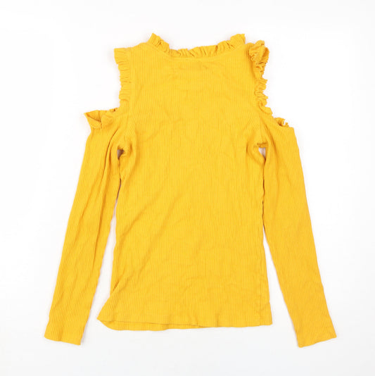 Womens UK Size 10 River Island Yellow Ringer T-Shirt