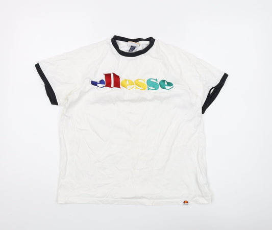 Additional front view of Ellesse unisex white ringer t-shirt uk 6