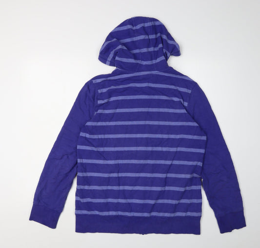 Adidas Women's L Blue Striped Full Zip Hoodie