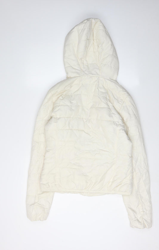 H&M Women's White Puffer Jacket, Size 14, Hooded, Winter