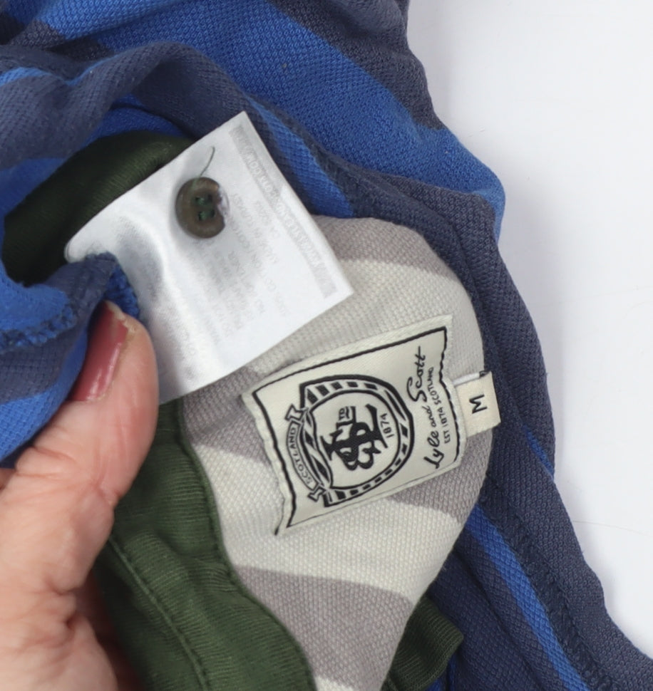 Lyle and Scott Men's Blue Striped Polo Shirt M