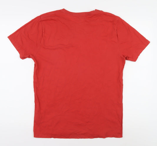 Reiss Men's Red Cotton Crew Neck T-Shirt, Size M