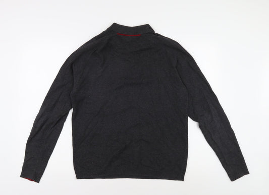 Penguin Men's Black Cotton Collared Pullover Jumper L