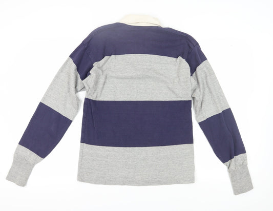 Lands' End Men's Blue Grey Striped Polo S