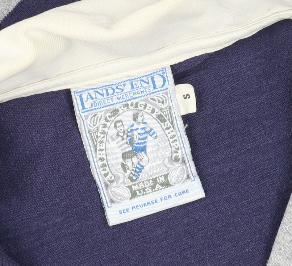 Lands' End Men's Blue Grey Striped Polo S