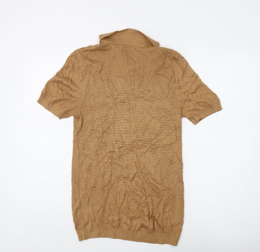 Topman Men's Brown Polo Shirt, Size S, Short Sleeve