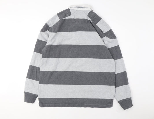 Charles Tyrwhitt Men's Grey Striped Long Sleeve Polo L