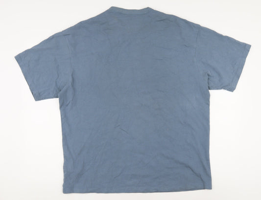 Pull&Bear Men's Blue Relaxed Fit Cotton T-Shirt L