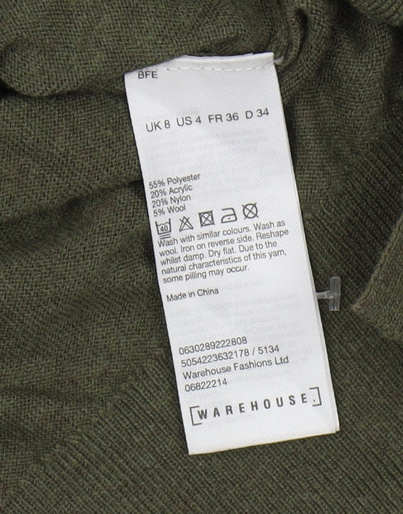 Womens UK Size 8 Warehouse Green Pullover Jumper