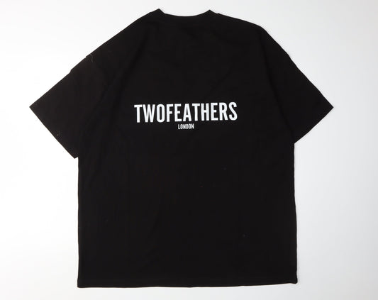 TWOFEATHERS Men's Black Cotton T-Shirt - Large