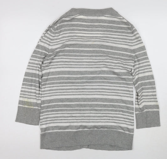 Gap Women's Grey Cardigan Size S V-Neck Striped Casual
