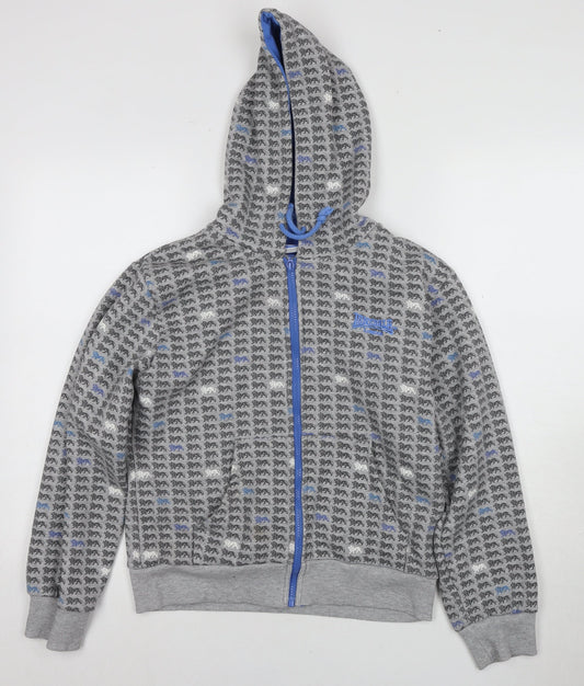 Additional front view of Lonsdale unisex grey blue full zip hoodie, size 12