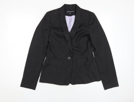 Womens UK Size 10 Warehouse Regular Black Suit Jacket