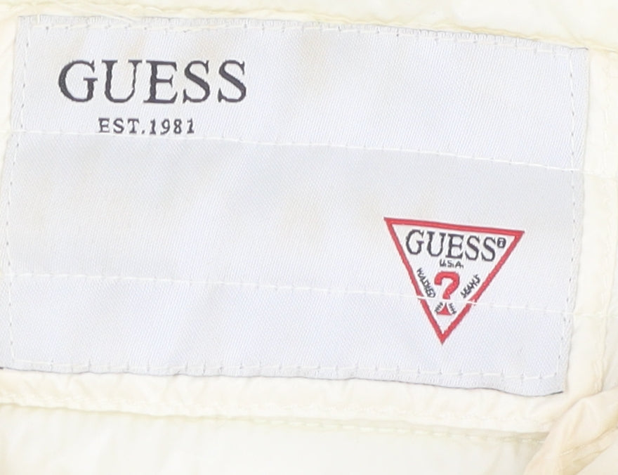 Guess Women's Ivory Puffer Jacket XS, Full Zip Quilted