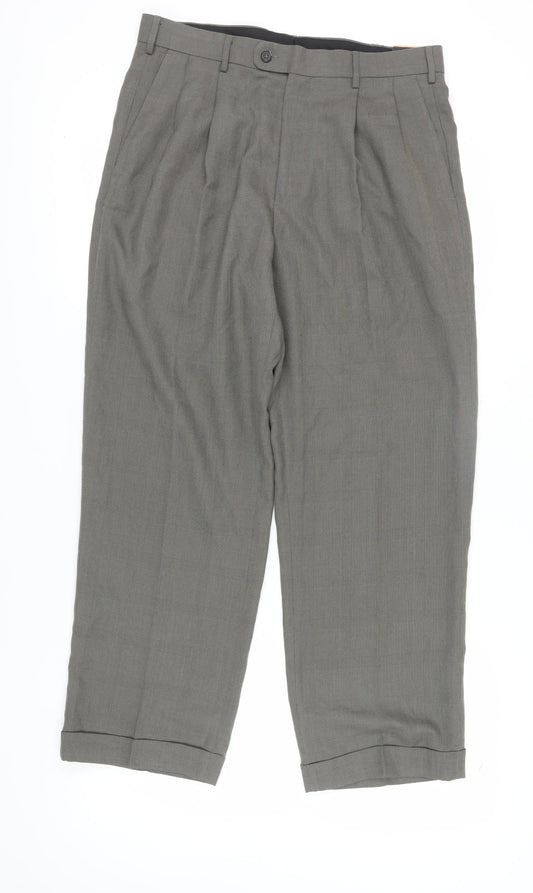 Mens UK Size 33 Axist Classic Fit Dress Pants Green Trousers