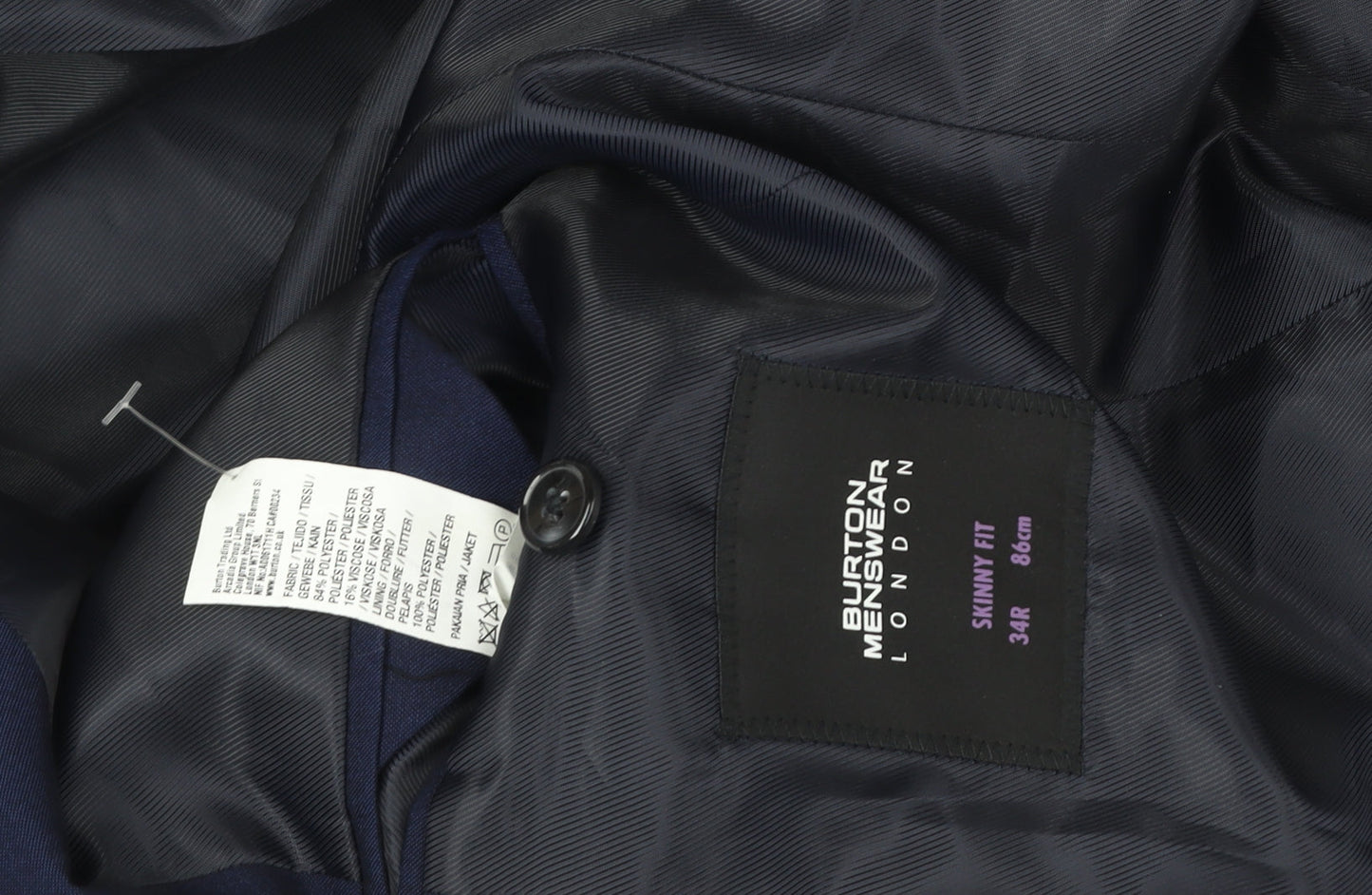 Mens UK Size 34 Burton Regular Blue Suit Jacket