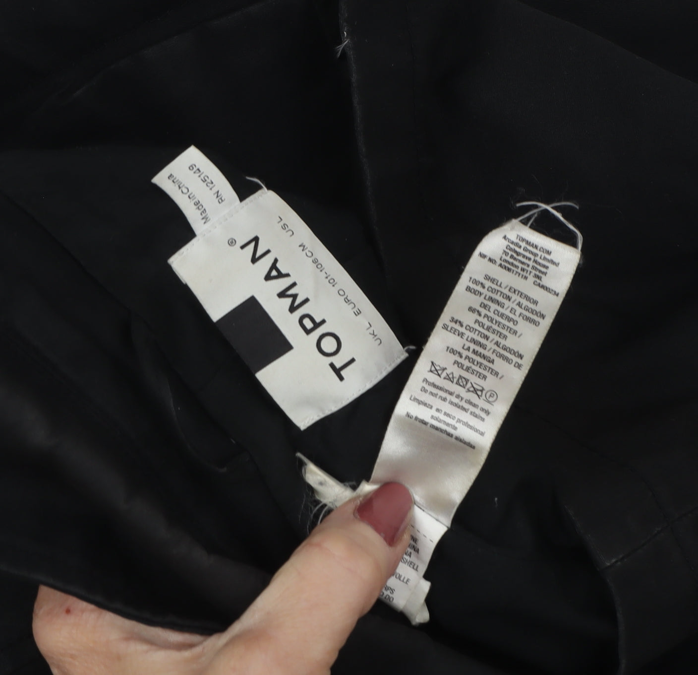 Mens UK Size S Topman Black Overcoat