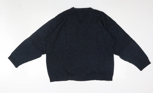 BHS Men's Black Medium Cable-Knit V-Neck Jumper