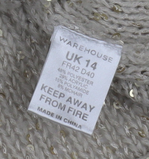 Womens UK Size 14 Warehouse Beige Pullover Jumper