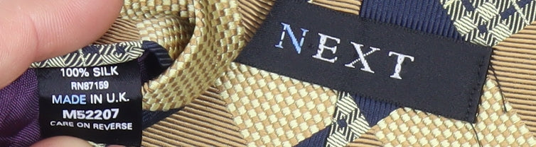 Next Men's Beige Plaid Silk Tie