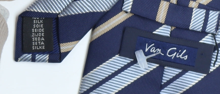 Van Gils Men's Blue Striped Slim Silk Tie