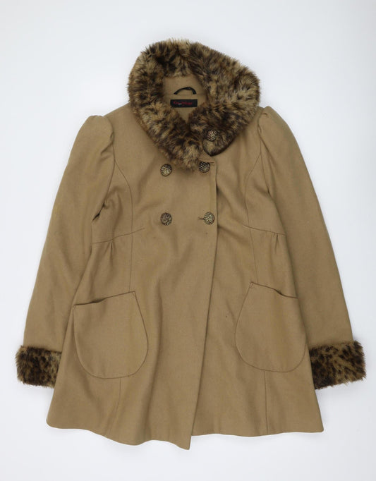 Womens UK Size 14 Miss Selfridge Beige Overcoat