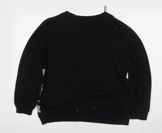 Womens UK Size 14 M&Co Black Henley Jumper