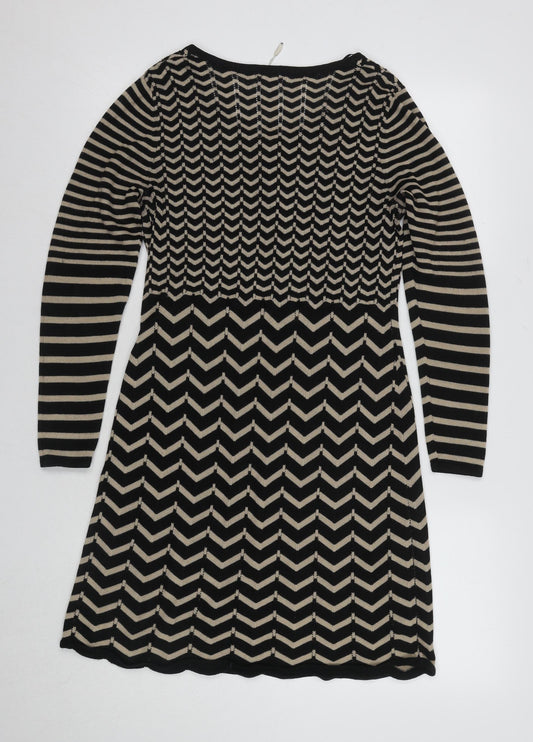 Monsoon Women's Chevron Shift Dress Black Beige M