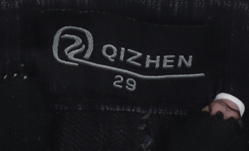 Qizhen Women's Black Jeans Size 29 with Button Accents