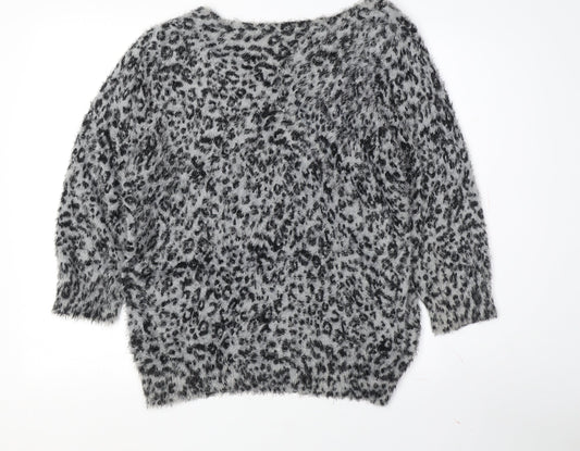 David Emanuel Women's Grey Animal Print Pullover Jumper
