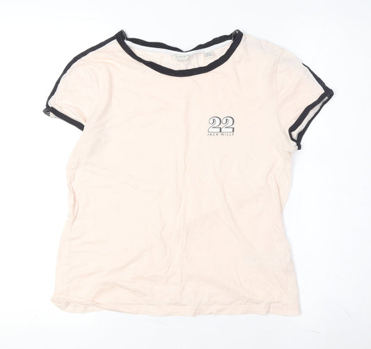 Womens UK Size 10 Jack Wills Beige Ringer T-Shirt
