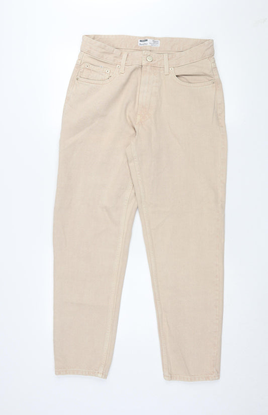 Womens UK Size 10 Bershka Regular Fit Straight Beige Jeans