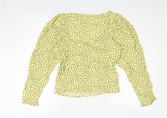 MNG Women's Yellow Polka Dot Wrap Blouse, Size S