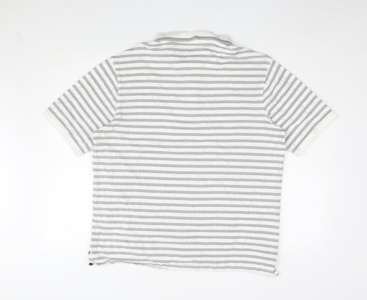 Marks and Spencer Men's White Striped Polo L