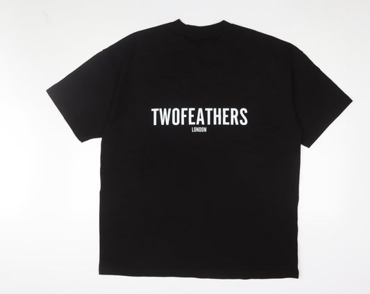 Twofeathers Black Cotton T-Shirt Large