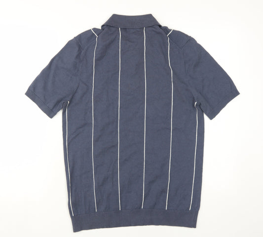 Marks and Spencer Men's Blue Striped Polo S