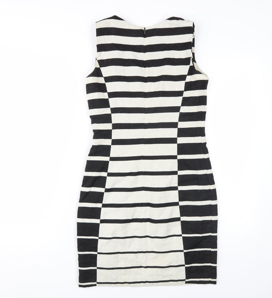 Next Women's Black Striped Bodycon Dress Size 8