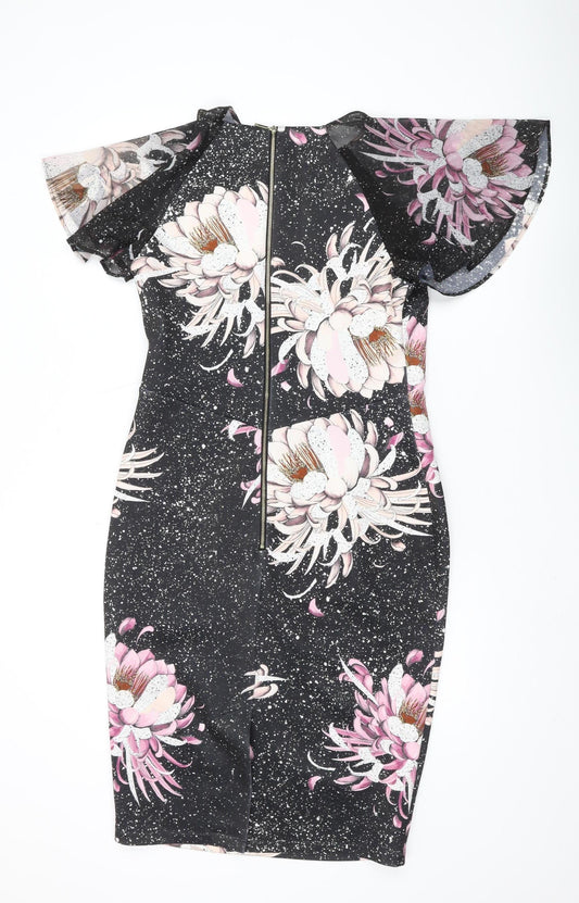Next Women's Black Floral Bodycon Dress Size 12