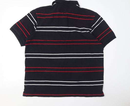 Marks and Spencer Men's Black Striped Polo L Cotton