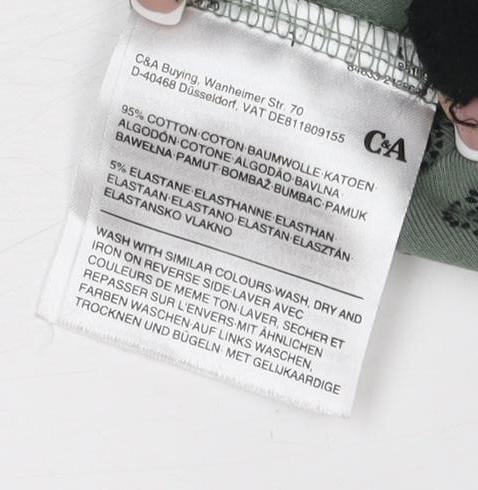Brand and care label for C&A Women's Green XS A-Line Geometric Knee Length Dress