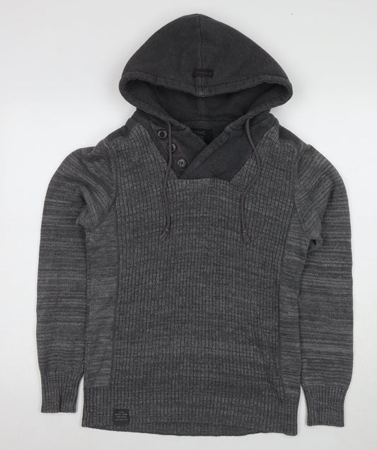 Next Men's Grey Cotton Hooded Pullover Jumper, Size S