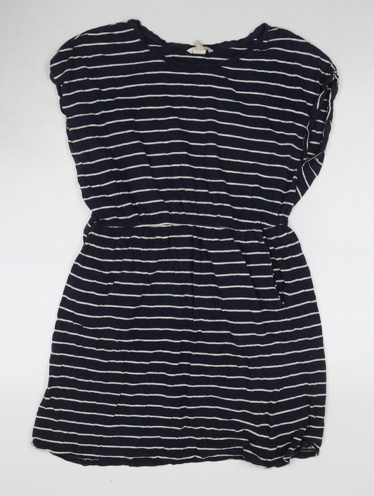 Basic Women's Blue Stripe Short Shift Dress, Size 12
