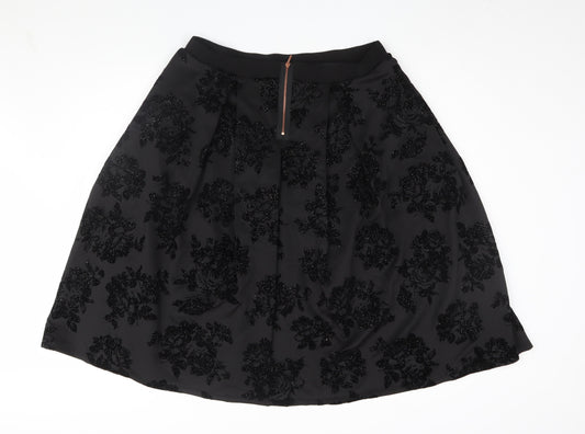 First Avenue Women's Black A-Line Floral Skirt Size 8