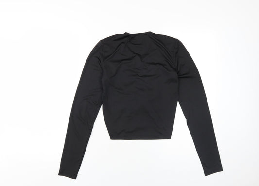 Monki Women's Black Cropped Ruched V-Neck Top, Size S