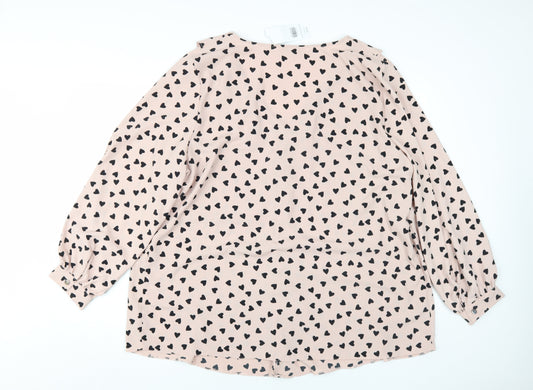 Evans Women's Pink Heart Print Ruffle Blouse Size 22
