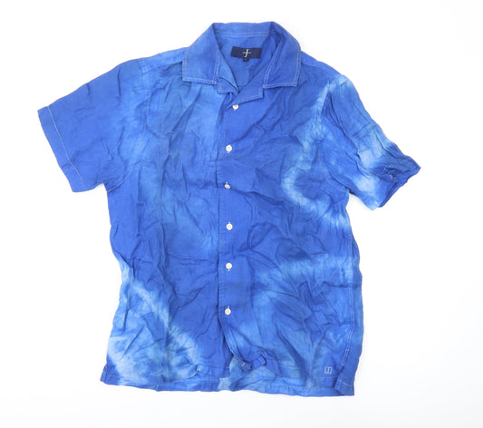 Additional front view of Jasper Conran Blue unisex linen button-up shirt, s, casual